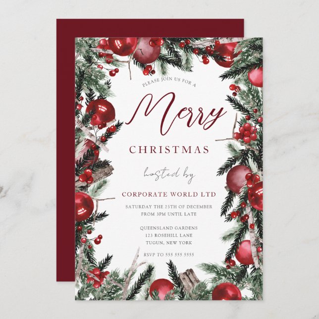 Invitación Fiesta de Navidades corporativos de Wreath festivo (Anverso / Reverso)