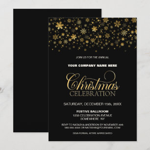 Invitación Fiesta de Navidades corporativos negros con copos