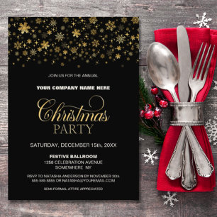Invitación Fiesta de Navidades corporativos negros con copos