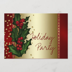Invitación Fiesta de Navidades corporativos Red Gold Holly