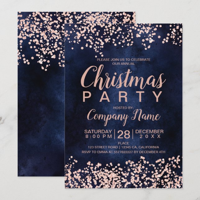 Invitación fiesta de Navidades corporativos Rosa purpurina de (Anverso / Reverso)
