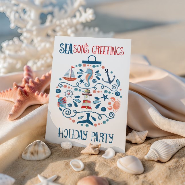 Invitación Fiesta de Navidades costeros de ornamentos náutico (Subido por el creador)