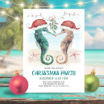 Invitación Fiesta de Navidades costeros Seahorse Mistletoe Ki<br><div class="desc">Invite a los huéspedes a celebrar la fiesta con esta invitación a la fiesta de Navidades temáticos de la costa que incluye caballitos de mar con acuarela en Santa sombreros besándose bajo mistletoe en la playa. Arte de KL Stock.</div>