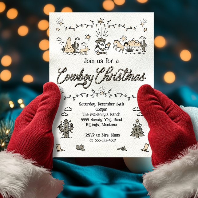 Invitación Fiesta de Navidades Cowboy dibujados a mano (Subido por el creador)