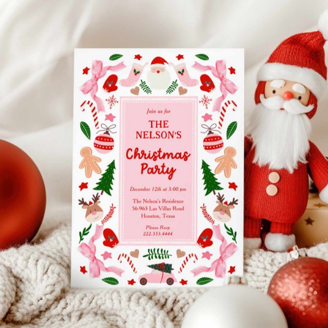 Invitación Fiesta de Navidades cutáneos (Fun Colorful Christmas Party Invitation)