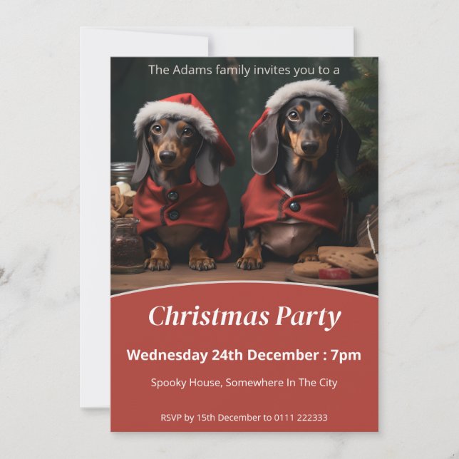 Invitación Fiesta de Navidades Dachshunds (Anverso)