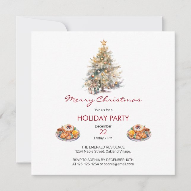 Invitación Fiesta de Navidades de acuarela (Anverso)
