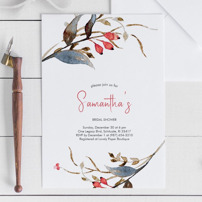 Invitación Fiesta de Navidades de acuarela botánica Bridal Sh (rustic bridal shower invitations watercolor botanical design)