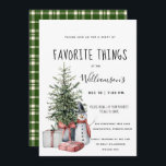 Invitación Fiesta de Navidades de acuarela de cosas favoritas<br><div class="desc">Cosas favoritas Invitación a fiestas de Navidades acuarelas, la invitación perfecta para su reunión de vacaciones. El Invitation incluye un acuarela árbol de Navidad rodeado de regalos y un adorable muñeco de nieve. Nuestra plantilla de alta resolución le facilita el personalizar de su invitación. Si desea seguir personalizar a su...</div>