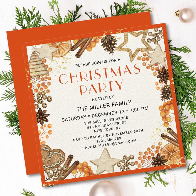 Invitación Fiesta de Navidades de acuarela de Naranja de cítr (Subido por el creador)