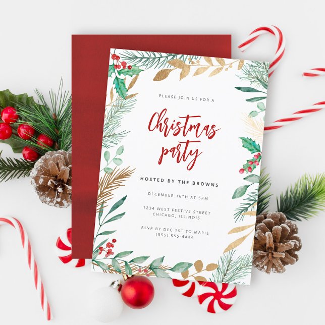Invitación Fiesta de Navidades de acuarela de ramas de Reliev (Subido por el creador)