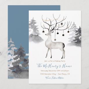 Invitación Fiesta de Navidades de acuarela de renos de Woodla