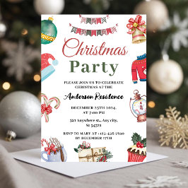 Invitación Fiesta de Navidades de acuarela festiva