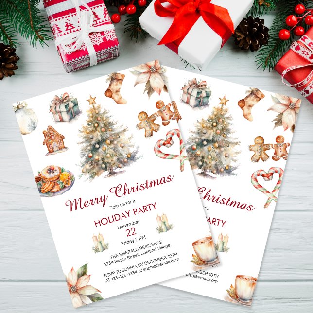 Invitación Fiesta de Navidades de acuarela festiva (Subido por el creador)