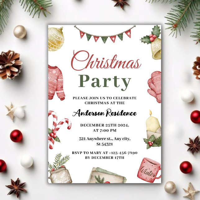 Invitación Fiesta de Navidades de acuarela festiva simple (Subido por el creador)