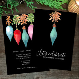 Invitación Fiesta de Navidades de acuarela pintada a mano úni