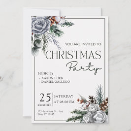 Invitación Fiesta de Navidades de acuarela verde y blanca