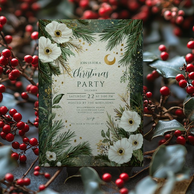 Invitación Fiesta de Navidades de anémonas blancas de inviern (Subido por el creador)