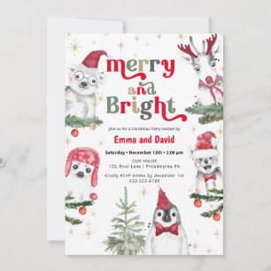Invitación Fiesta de Navidades de animales merry y brillantes