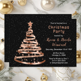 Invitación Fiesta de Navidades de árbol de cinta negra y oro 