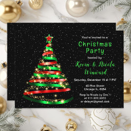 Invitación Fiesta de Navidades de árbol de cinta roja y verde