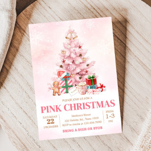 Invitación Fiesta de Navidades de árbol de invierno rosado
