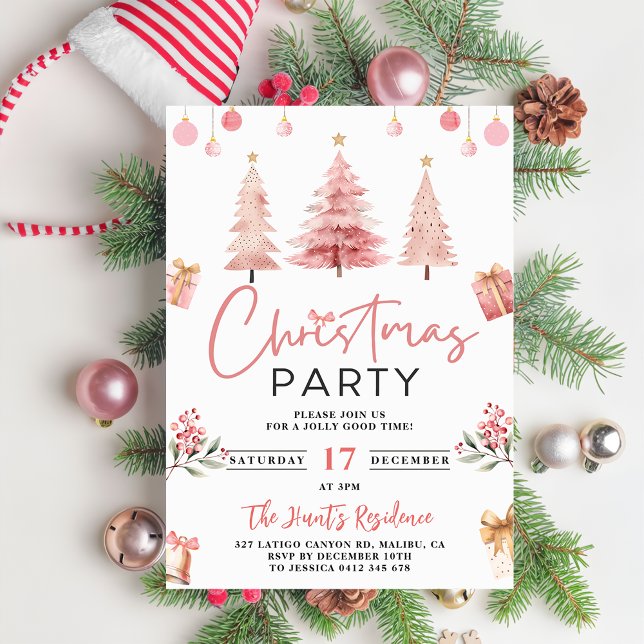 Invitación Fiesta de Navidades de árbol de invierno rosado (Subido por el creador)