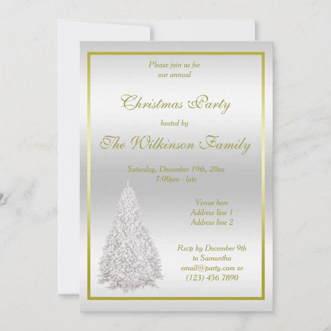 Invitación Fiesta de Navidades de árbol de Navidad plateado (Anverso)