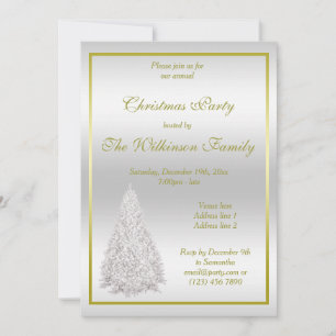 Invitación Fiesta de Navidades de árbol de Navidad plateado