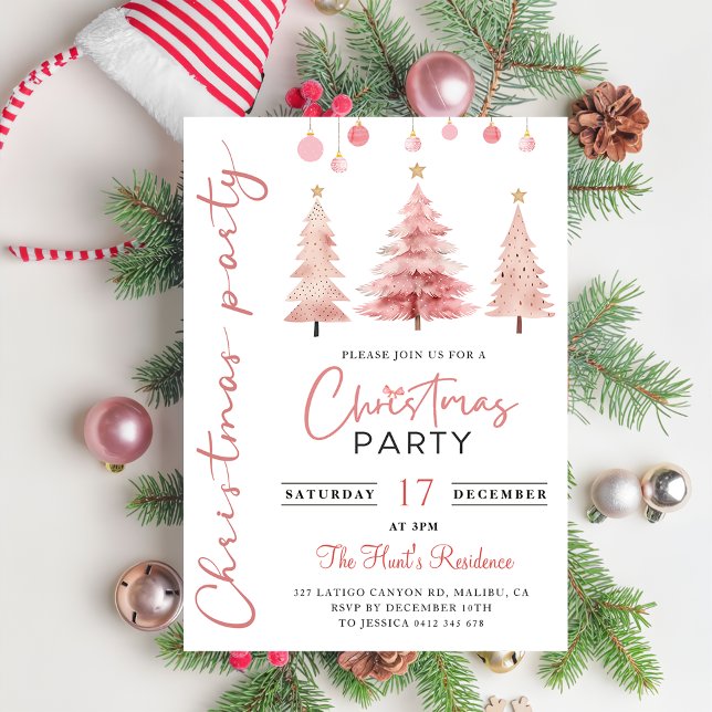 Invitación Fiesta de Navidades de árbol de Navidad rosa (Subido por el creador)