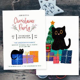 Invitación Fiesta de Navidades de arte de café de gato negro 