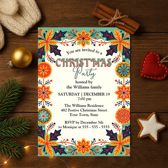 Invitación Fiesta de Navidades de arte folclórico de vacacion (Subido por el creador)