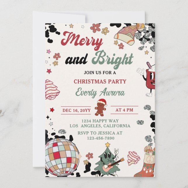 Invitación Fiesta De Navidades De Ball De Merry Y Bright Disc (Anverso)