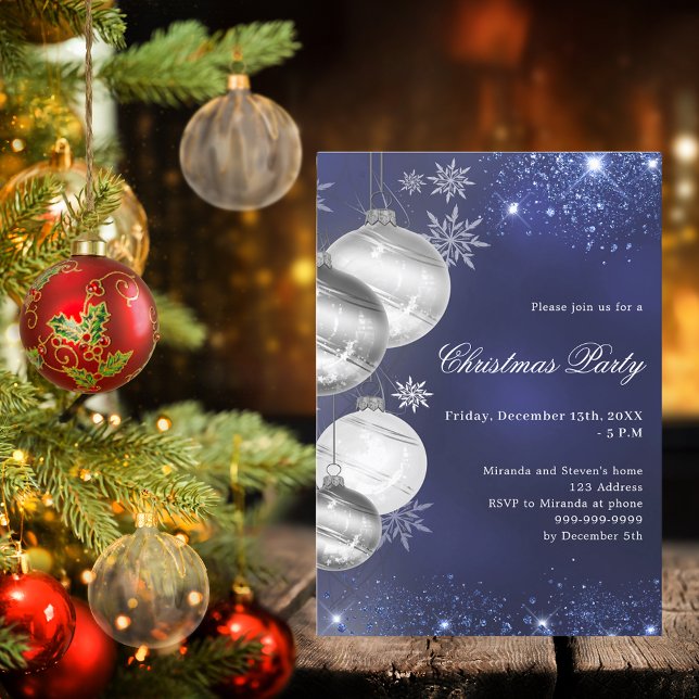 Invitación Fiesta de Navidades de baubles azul marino (Subido por el creador)