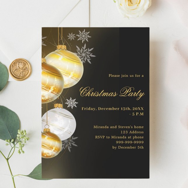 Invitación Fiesta de Navidades de baubles de oro negro (Subido por el creador)