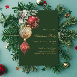 Invitación Fiesta de Navidades de baubles de oro rojo verde