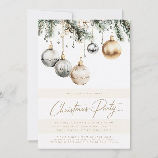 Invitación Fiesta De Navidades De Baudibles De Plata Y Oro (Anverso)