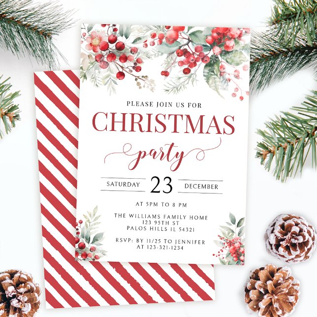 Invitación Fiesta de Navidades de bayas de invierno festivo (Subido por el creador)