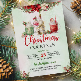 Invitación Fiesta de Navidades de bebidas festivas de cóctele
