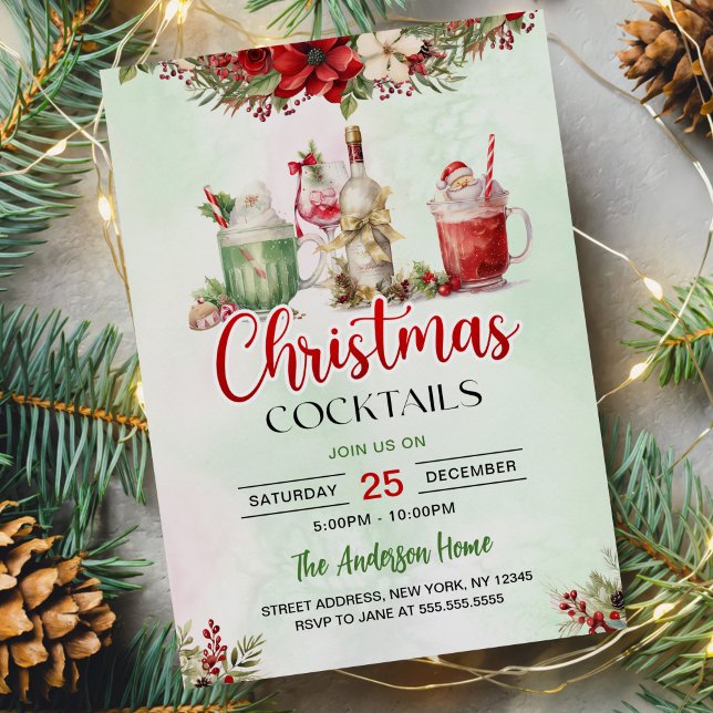 Invitación Fiesta de Navidades de bebidas festivas de cóctele (Subido por el creador)