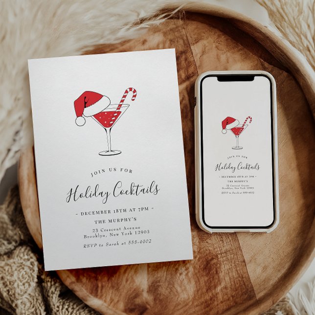 Invitación Fiesta de Navidades de bebidas festivas de cóctele (Subido por el creador)