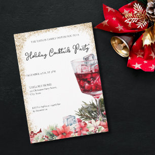 Invitación Fiesta de Navidades de bebidas festivas de cóctele