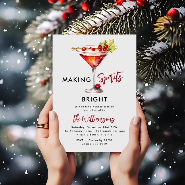 Invitación Fiesta de Navidades de bebidas festivas de cóctele (Making Spirits Bright - Holiday Party Invitation)