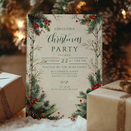Invitación Fiesta de Navidades de Birch Pinecone
