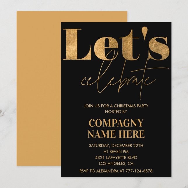 Invitación Fiesta de Navidades de Black Gold Company (Anverso / Reverso)