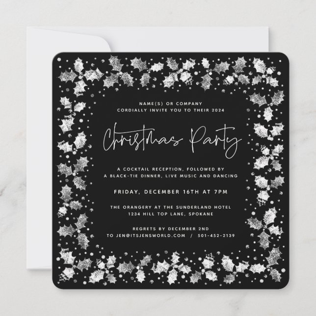 Invitación Fiesta de Navidades de Black Hand Printed Holly+Be (Anverso)