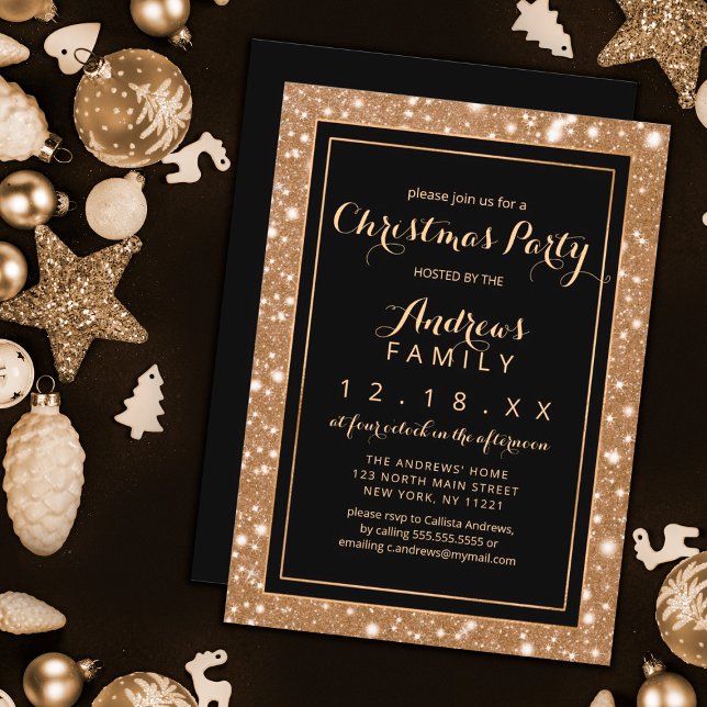 Invitación Fiesta de Navidades de Bling Purpurina de Black Go (Subido por el creador)