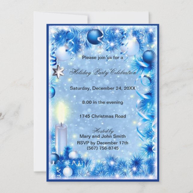 Invitación Fiesta de Navidades de Blue Pine Candles Baubles (Anverso)