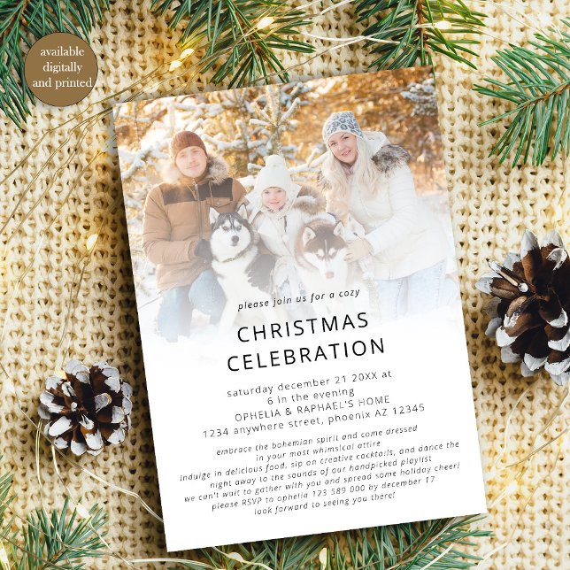 Invitación Fiesta de Navidades de Boho superpuesto de fotogra (Subido por el creador)