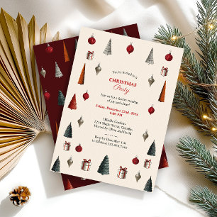 Invitación Fiesta de Navidades de Borgoña y Beige Retro
